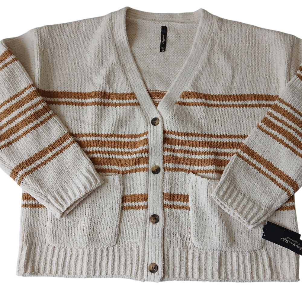 SUPPLIES BY UNION BAY. Stonewall Stripe Cardigan Alabaster Size M New $36